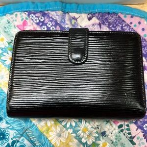 Louis vuitton black epi compact  french wallet. See pics for flaws